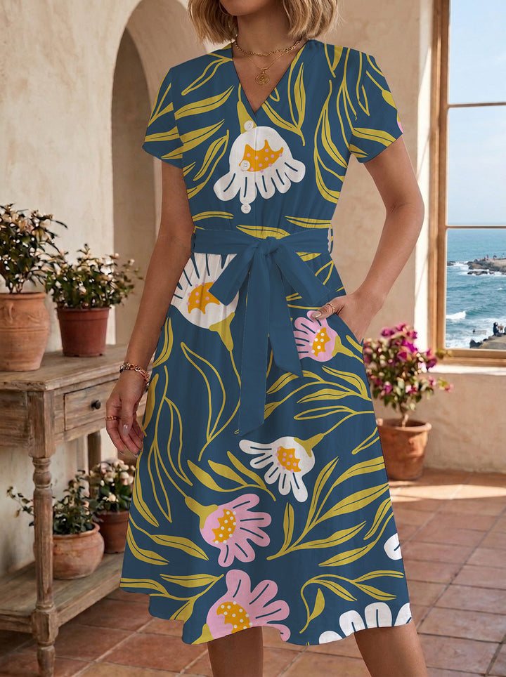 Damen lässiges Kleid mit modernem Leoprint und taillierbarem Gürtel Echo Archiv