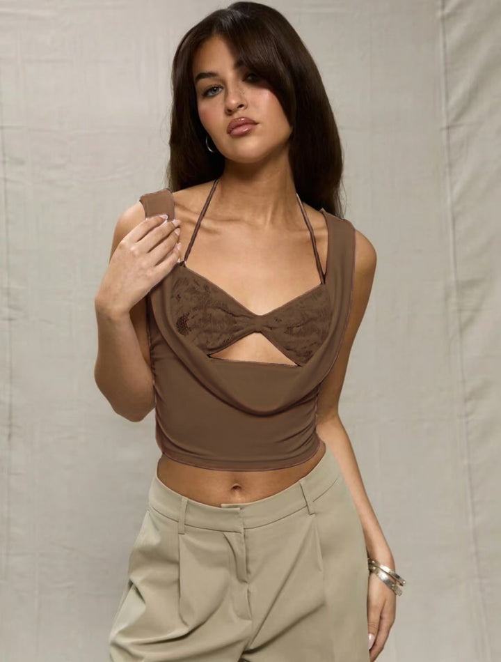 Damen Crop-Top mit verführerischen Cut-Outs und zartem Spitzeneinsatz Echo Archiv