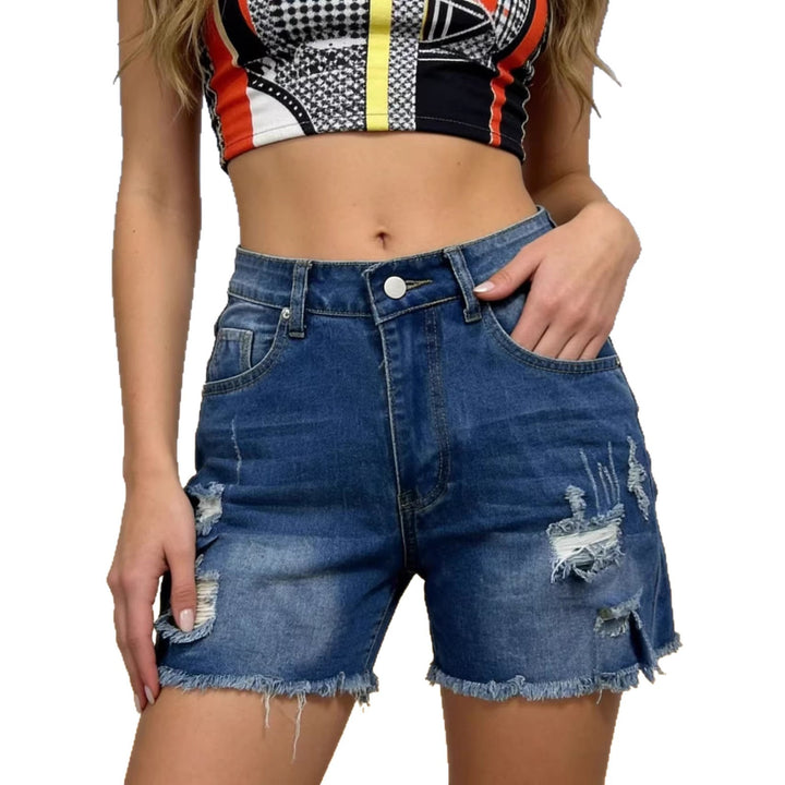 Damen Destroyed Denim-Shorts mit lässigem Schnitt und ausgefranster Kante Echo Archiv