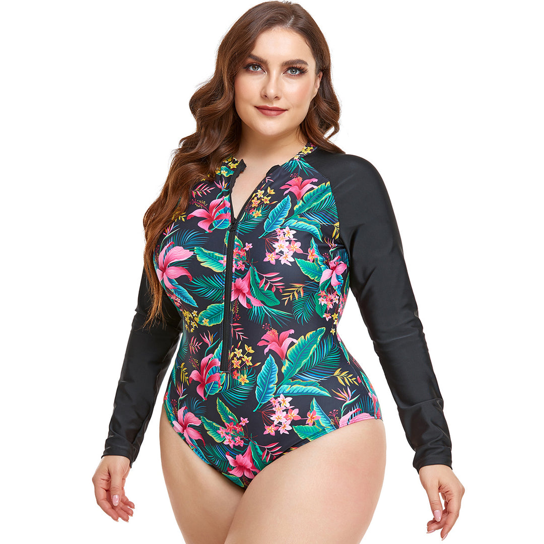 Damen Sportlicher Langarm-Schwimmanzug mit floralem Design Echo Archiv