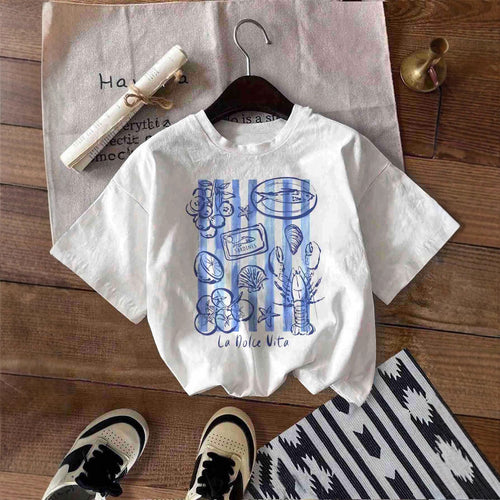Damen T-Shirt mit kreativem Küstendesign und entspannter Passform Echo Archiv