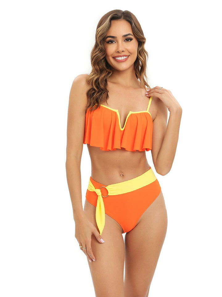 Damen Bikini-Set mit modischer Rüsche und elegantem Gürtel Echo Archiv
