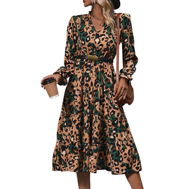 Damen Wickel-Midikleid mit Leopardenmuster, Stufenrock und elastischer Taillenpassform Echoarchiv