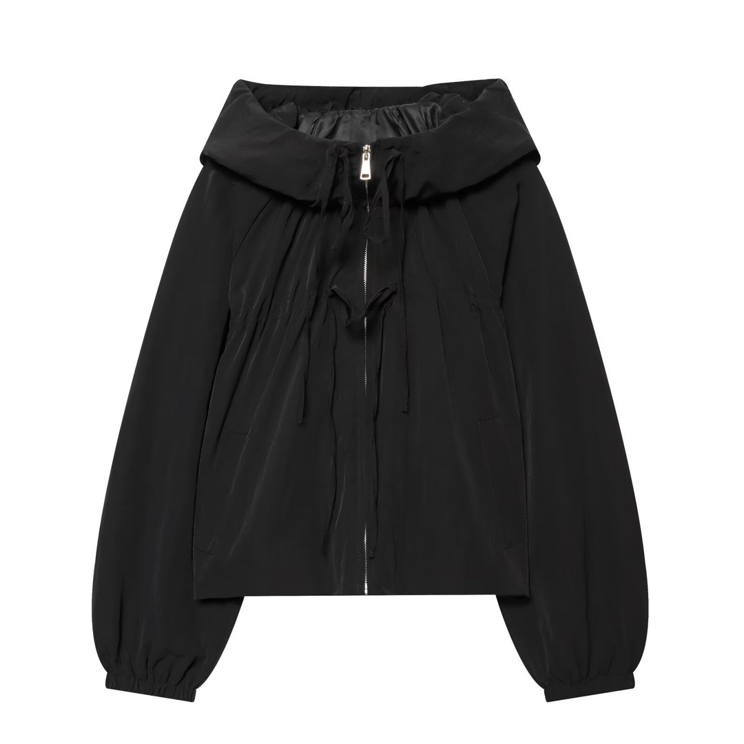 Damen Kurze Kapuzen-Windjacke mit Tunnelzug und Reißverschluss Echo Archiv