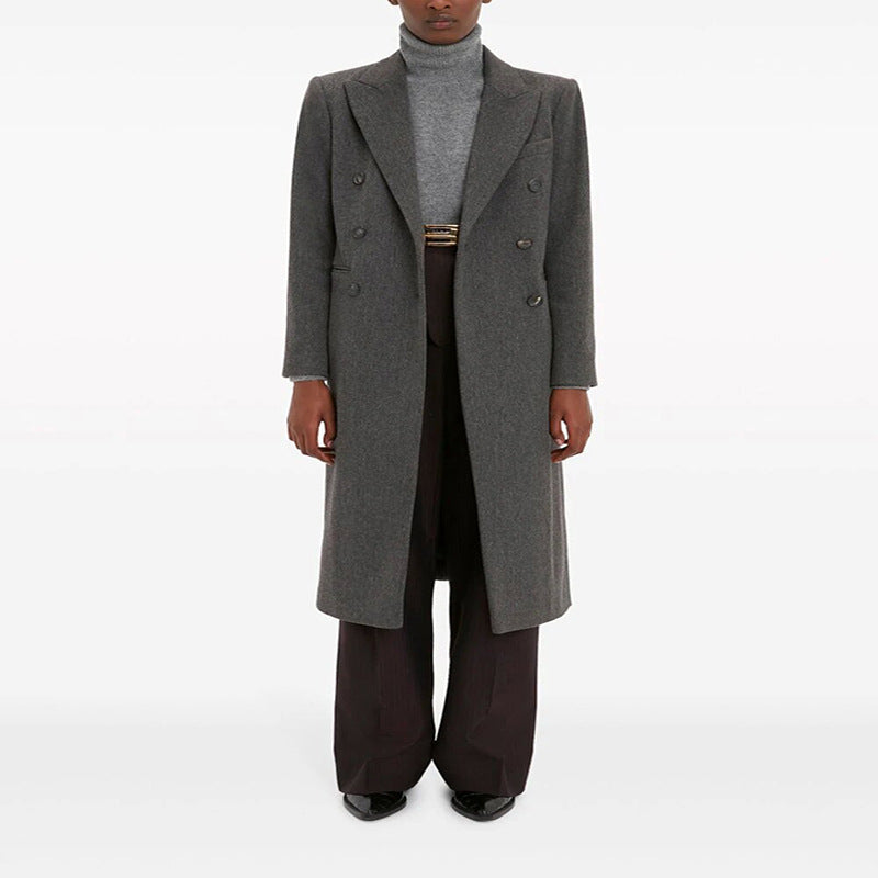 Damen Doppelreihiger Longcoat im Tailoring‑Look mit schmaler Silhouette und markanter Schulter Echoarchiv