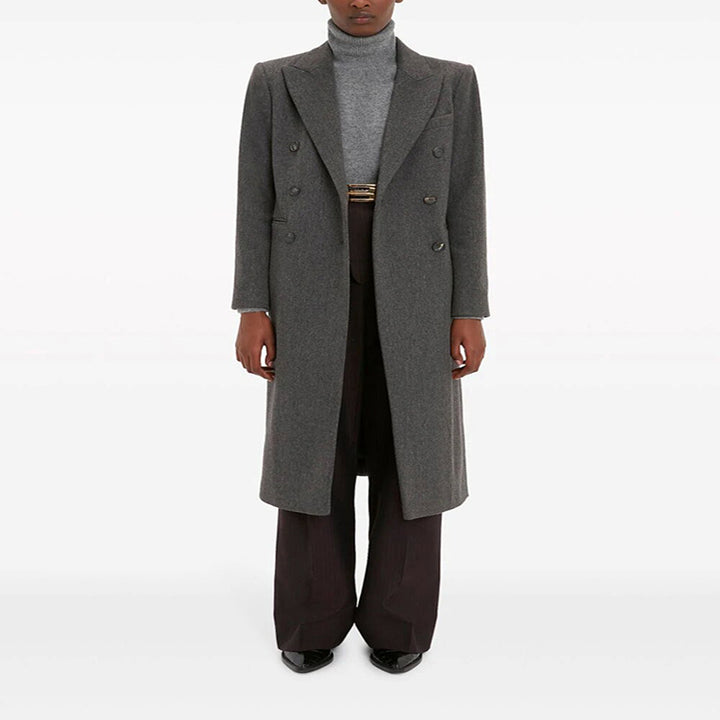 Damen Doppelreihiger Longcoat im Tailoring‑Look mit schmaler Silhouette und markanter Schulter Echoarchiv