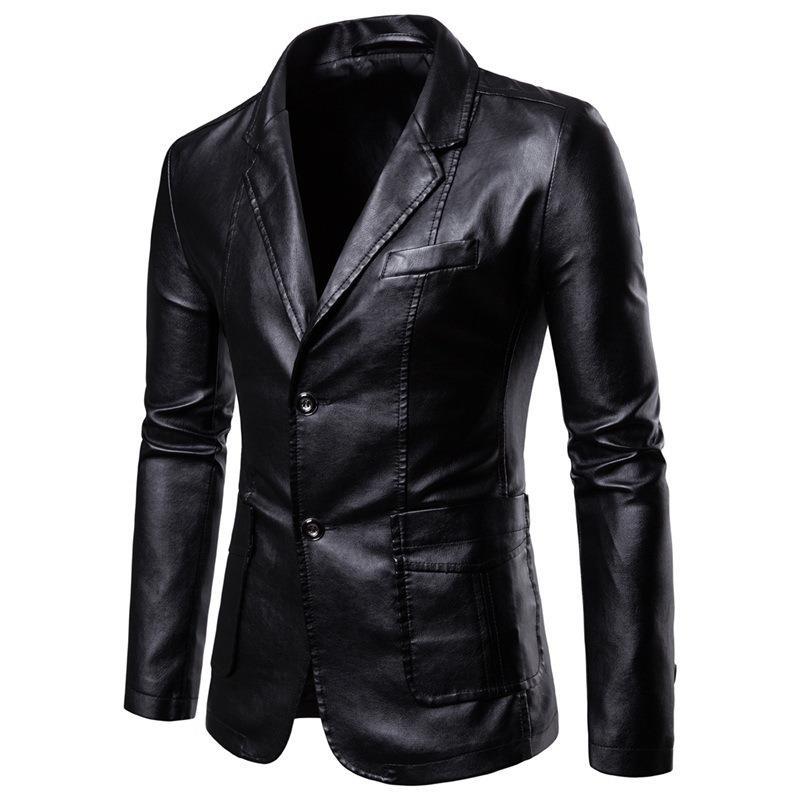 Herren nan schlanker Lederblazer mit Reverskragen und aufgesetzten Taschen Echo Archiv