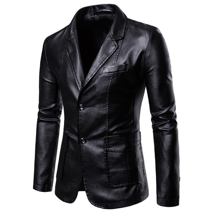 Herren nan schlanker Lederblazer mit Reverskragen und aufgesetzten Taschen Echo Archiv