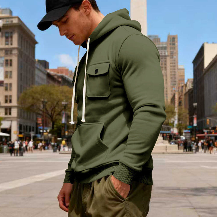 Herren Kapuzenpullover mit Brustklappentasche, Kängurutasche & Rippbündchen – Cavarno