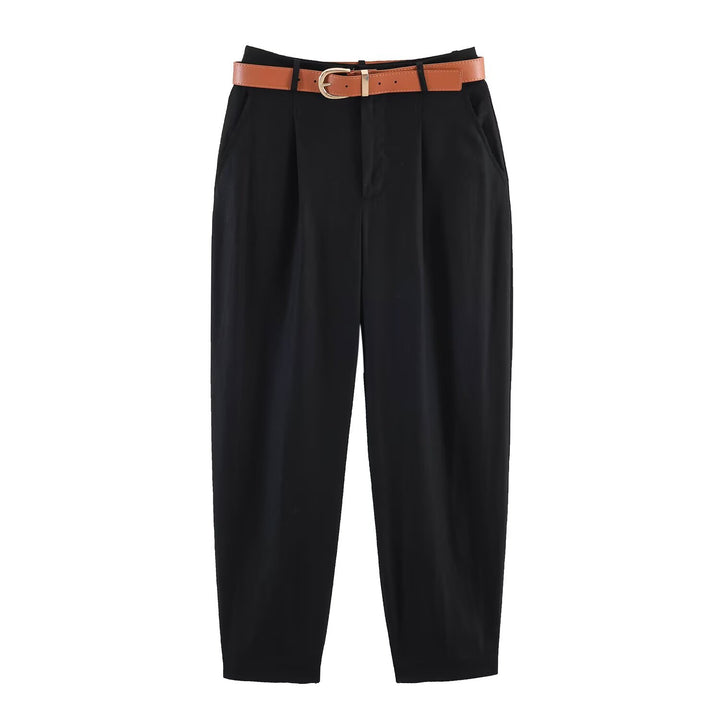 Damen hochwertige, ausgestellte Leinenhose mit modischem Gürtel Echo Archiv