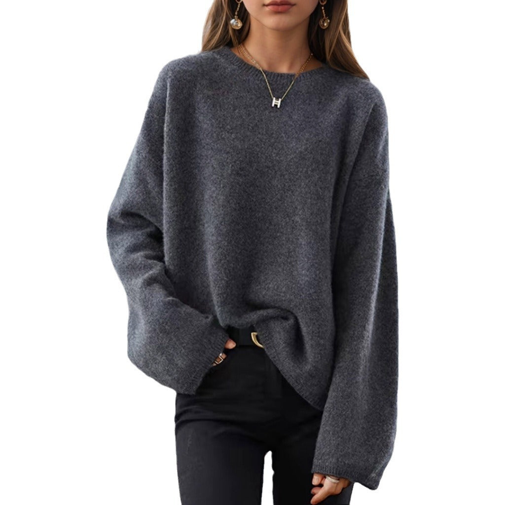 Damen nan lässiger Oversize-Strickpullover mit Rundhalsausschnitt und überschnittener Schulterpartie Echo Archiv