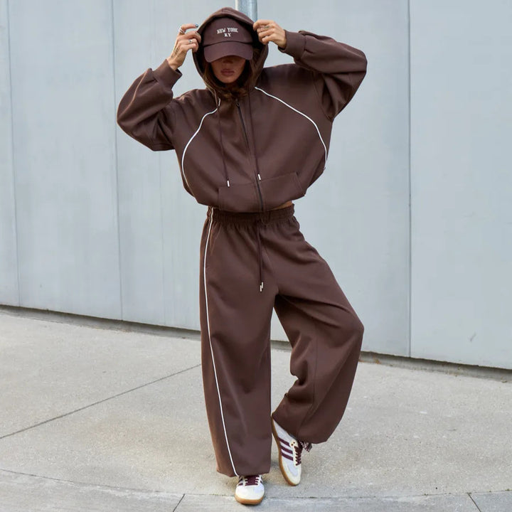 Damen Sportliches Oversized Kapuzenjacken-Set Echo Archiv