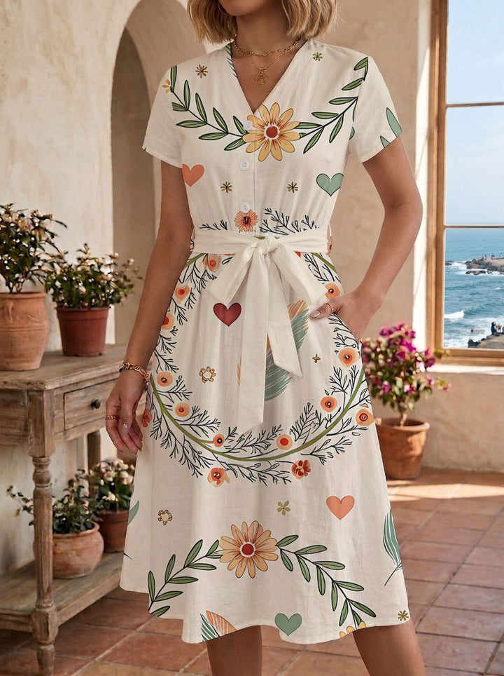 Damen lässiges Maxikleid mit taillierbarem Knoten und dekorativem Karomuster Echo Archiv