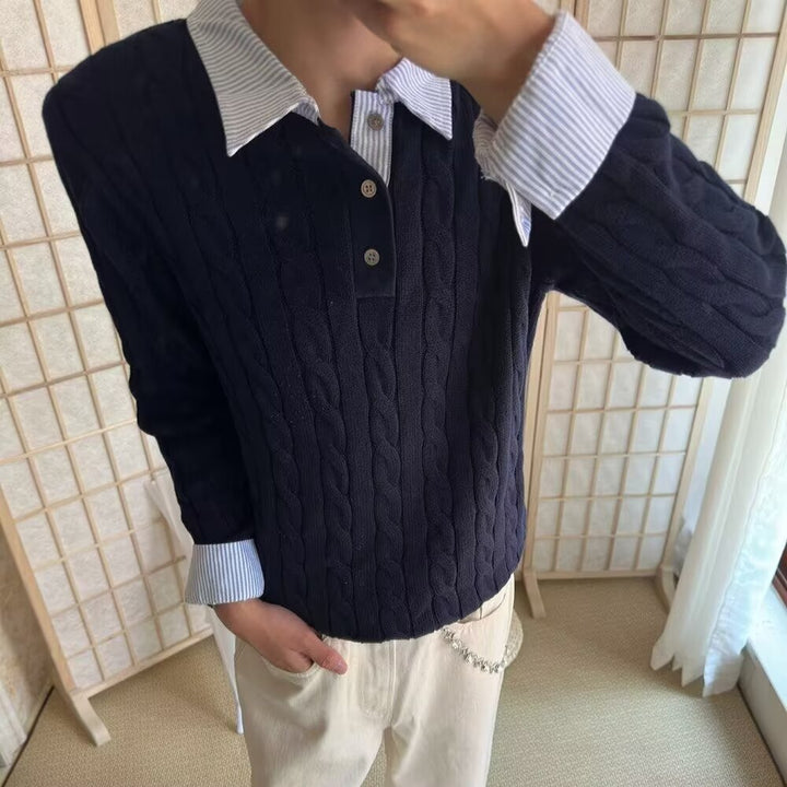 Damen Modischer Grobstrickpullover mit attraktivem Hemdkragen Echoarchiv