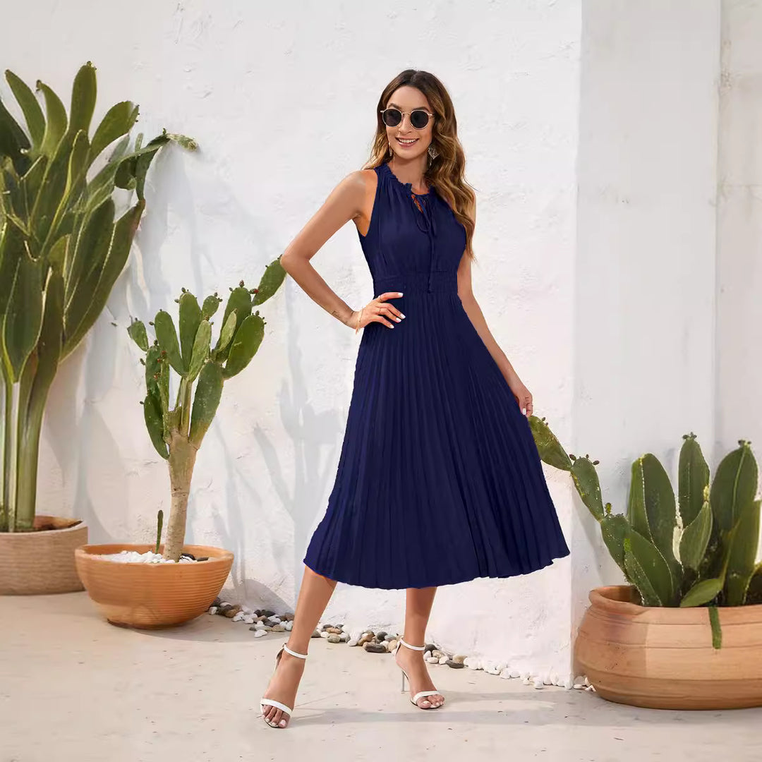 Damen Plissiertes Midikleid mit elegantem Schlitz und verstellbarem Kragen Echo Archiv