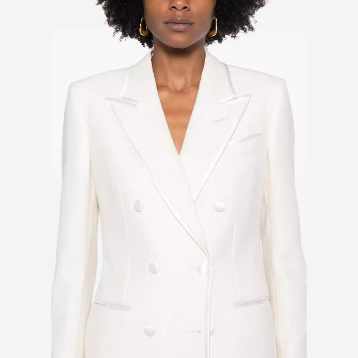 Damen Doppelreihiges Longblazer‑Hosenanzug mit Marlene‑Weitbeinhose und schlanker Silhouette Echoarchiv