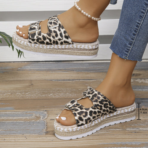 Damen Plattform-Slidesandalen mit Doppelter Schnallen-Design Echoarchiv