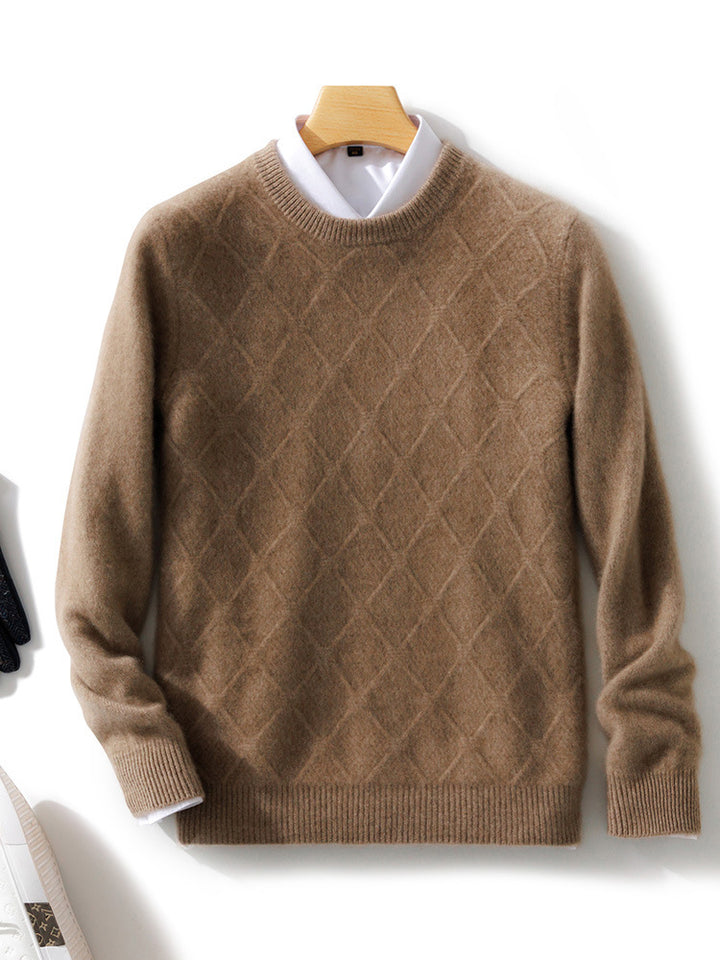 Herren Strukturierter Rauten‑Strickpullover mit Rundhalsausschnitt und kaschmirähnlicher Weichheit Echoarchiv