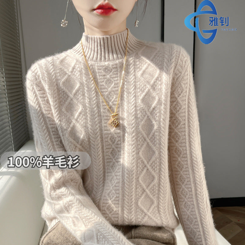 Damen Zopfmuster-Mockneckpullover mit feinem Ajour‑Detail und flauschiger Kaschmir‑Optik Echoarchiv