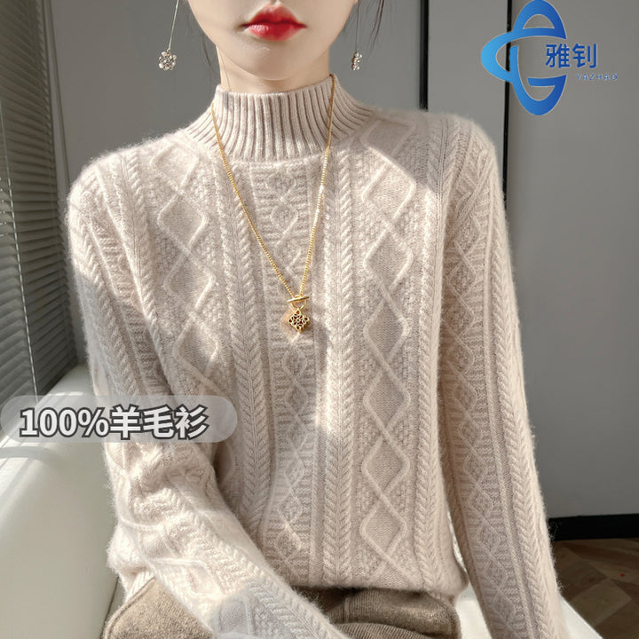 Damen Zopfmuster-Mockneckpullover mit feinem Ajour‑Detail und flauschiger Kaschmir‑Optik Echoarchiv