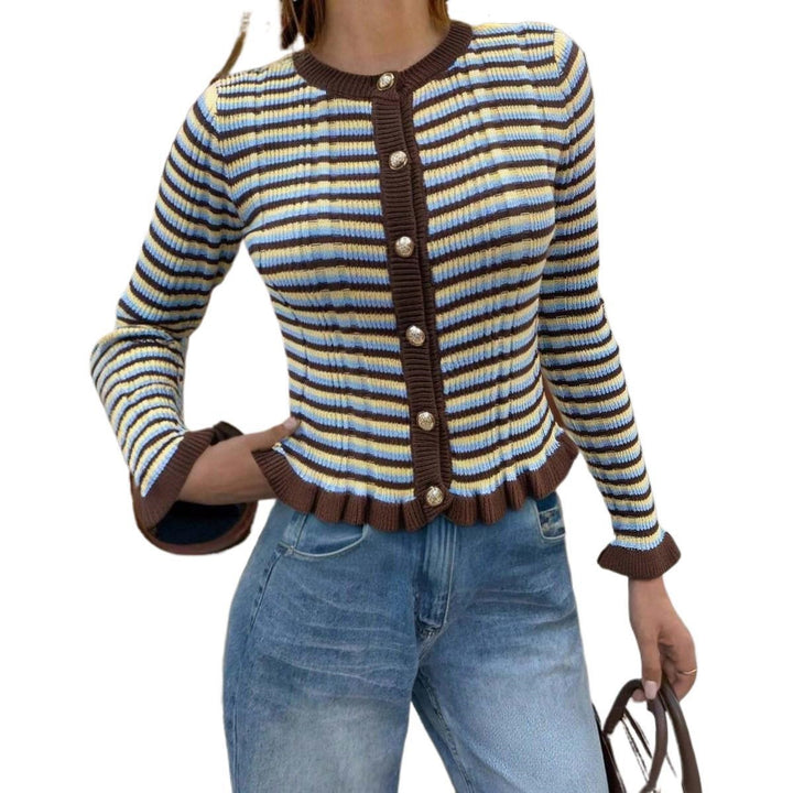 Damen Gerippte Kurzcardigan mit Rüschenbündchen & Statement‑Knöpfen Echoarchiv