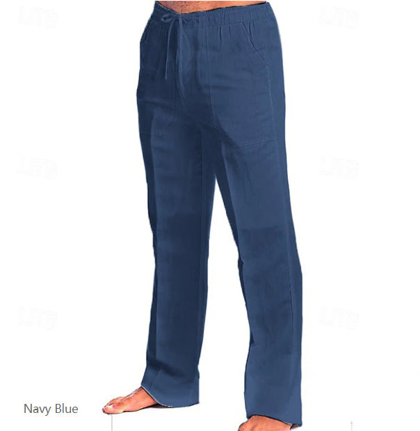 Herren leichte Freizeit-Hose im Leinenlook mit Tunnelzugbund, geradem Bein und atmungsaktivem Material – Sorevano