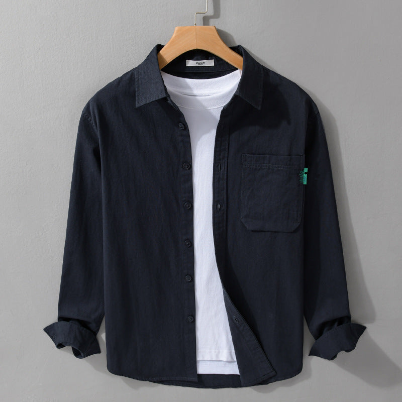 Herren Leichtes Baumwoll-Layering-Overshirt mit Brusttasche und Kentkragen Echoarchiv