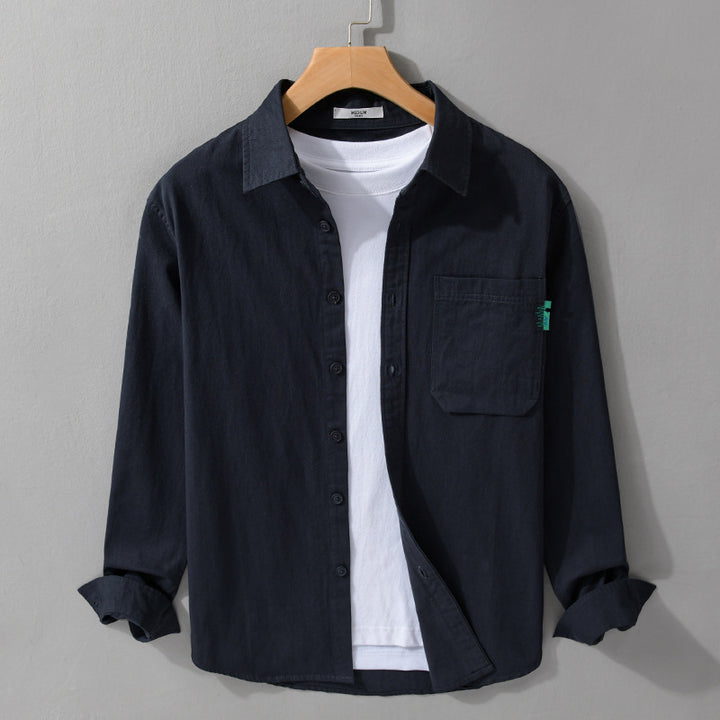 Herren Leichtes Baumwoll-Layering-Overshirt mit Brusttasche und Kentkragen Echoarchiv