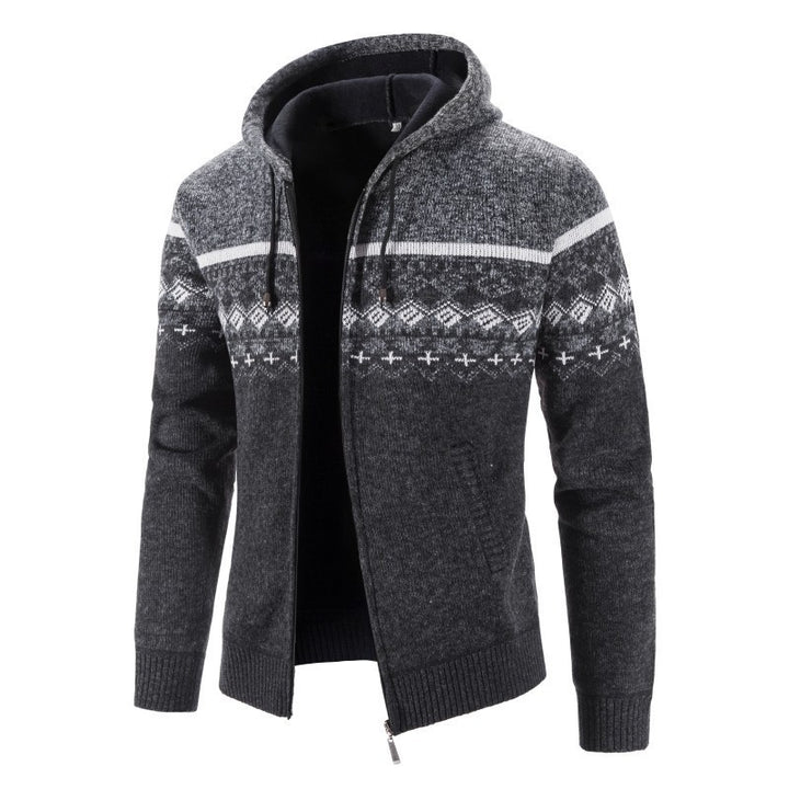 Herren Strickjacke mit modernem Norweger-Muster und hohen Kragen Echoarchiv