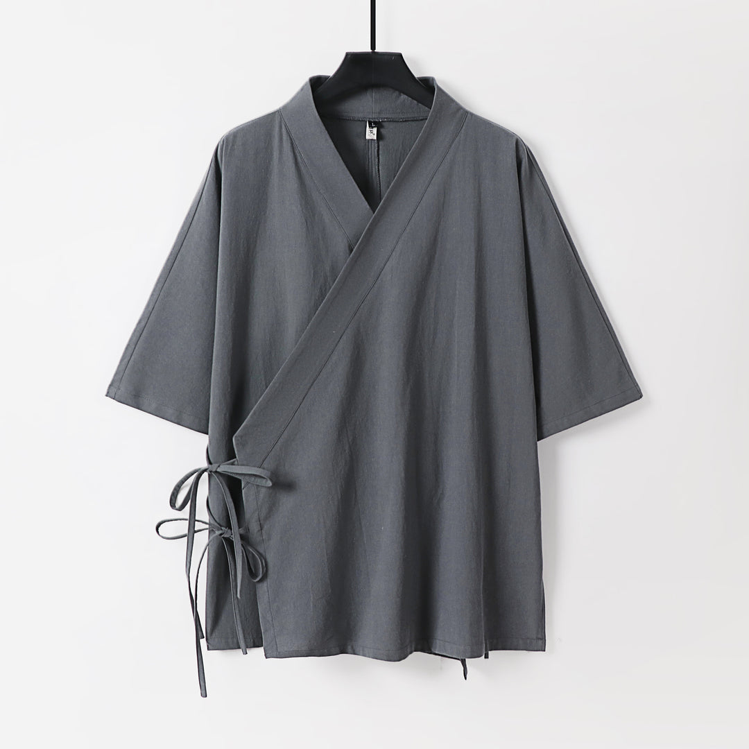Damen Wickel-Kimono-Oberteil mit kurzen Ärmeln und Seitenschnürung Echoarchiv