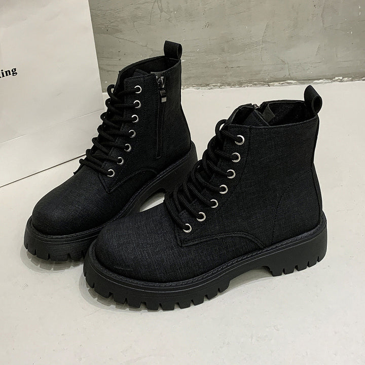 Damen Chunky Combat-Ankleboots aus Denimoptik mit robust profilierter Sohle und seitlichem Reißverschluss Echo Archiv