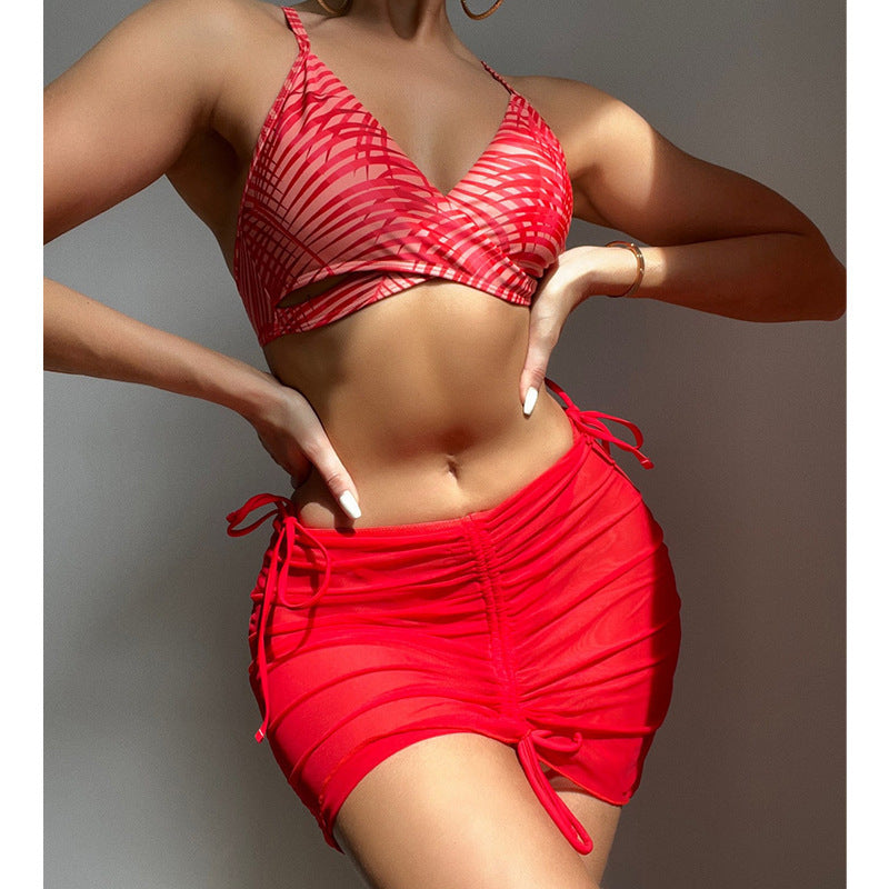 Damen Bikini-Set mit verstellbaren Trägern und transparentem Rock Echo Archiv