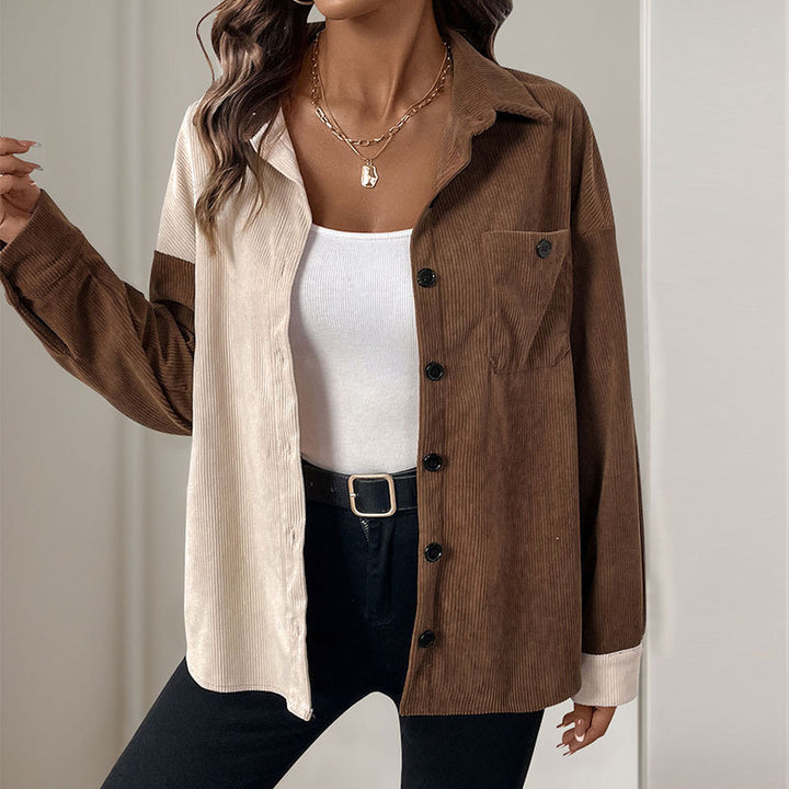 Damen Modische Kordjacke mit Kontrastdetails Echo Archiv