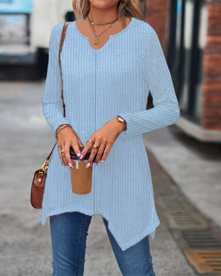 Damen Ripp Longsleeve Tunika mit asymmetrischem Saum Echoarchiv