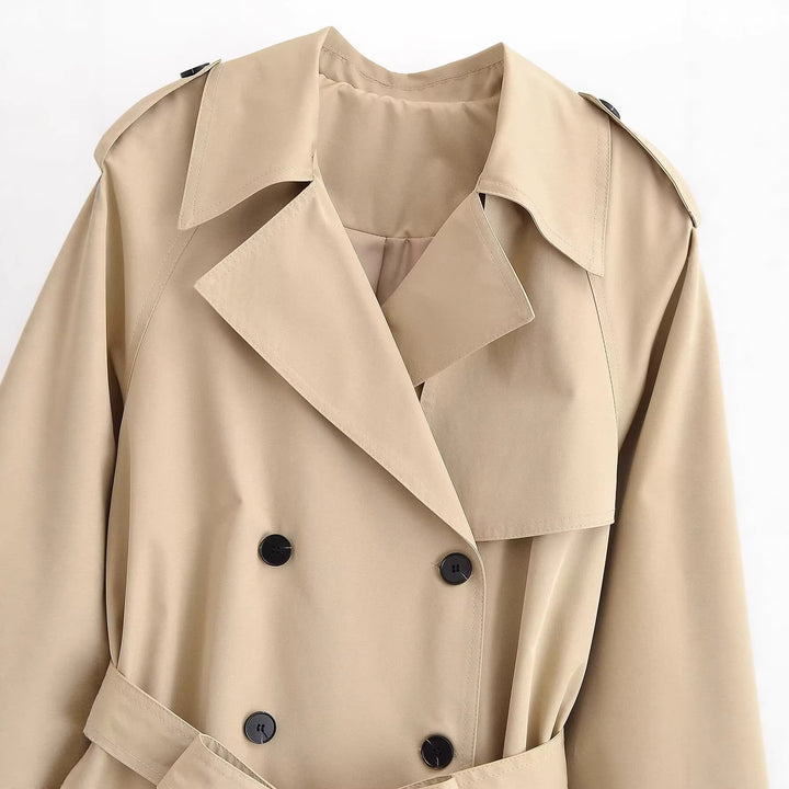 Damen Kurz-Trenchjacke mit weitem Schnitt, doppelreihiger Knopfleiste und Taillengürtel Echo Archiv