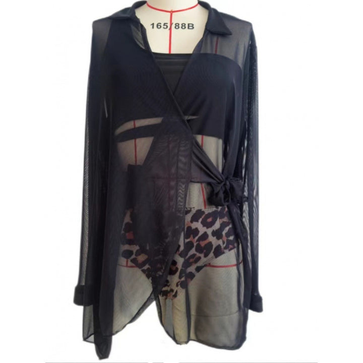 Damen Strandüberwurf mit elegantem Wickeldetail und transparentem Stoff Echo Archiv
