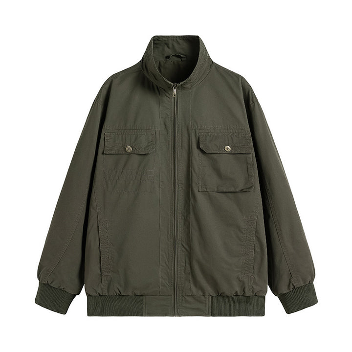 Herren Locker geschnittene Canvas-Überwurfjacke mit Stehkragen und aufgesetzten Pattentaschen Echo Archiv