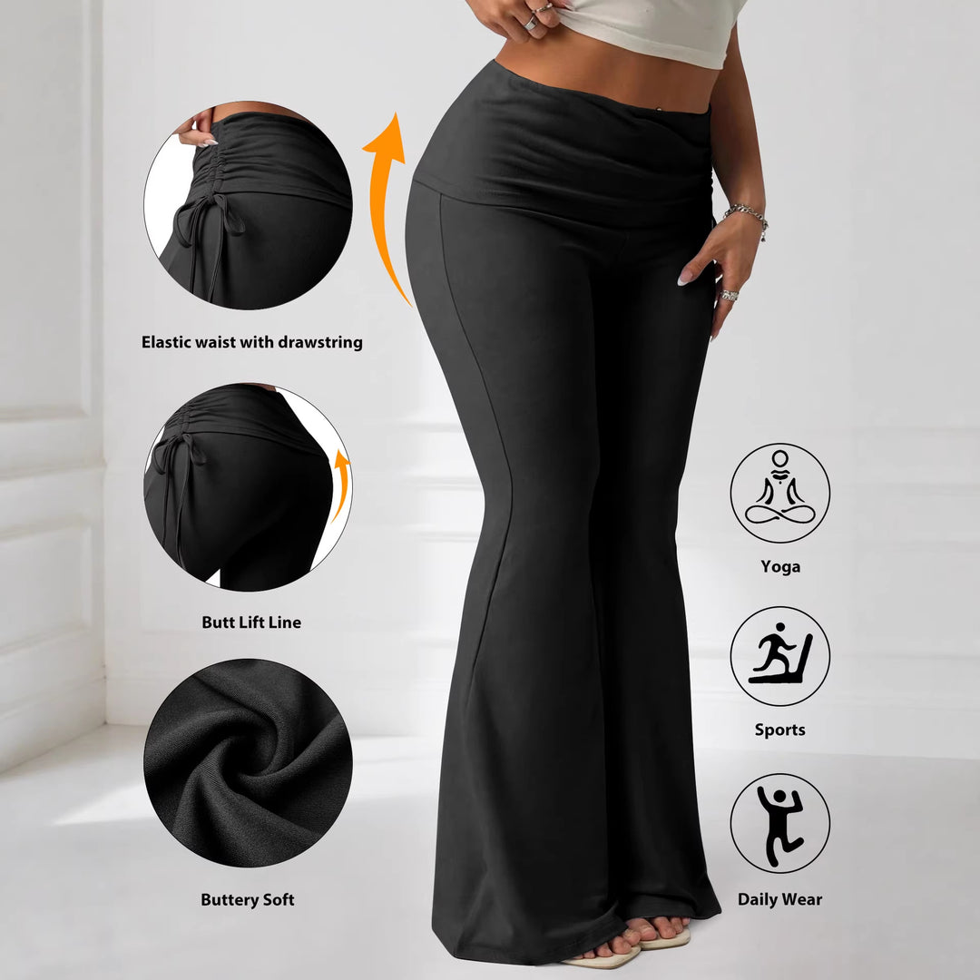 Damen High-Waist Flared-Yogahose mit seitlicher Raffnaht und Kordelzug – Avélisse