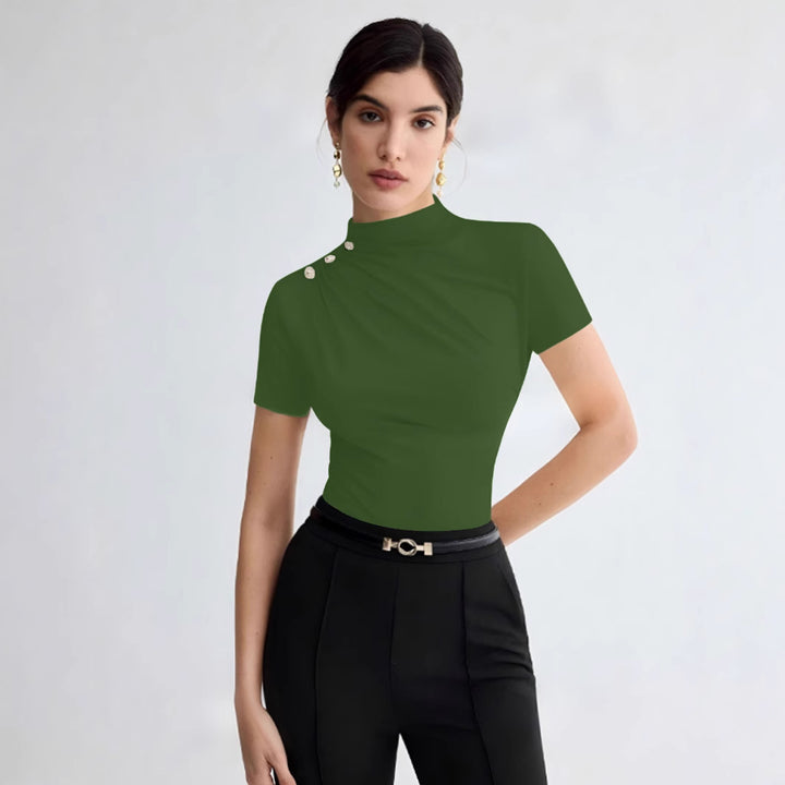 Damen elegantes Oberteil mit dekorativen Knopfdetails und modernem Stehkragen Echo Archiv
