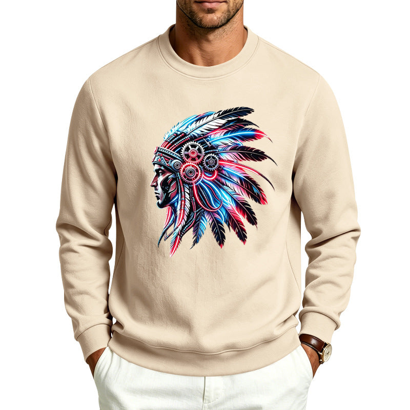 Herren Sweatshirt mit detailreichem Federschmuck-Print Echoarchiv