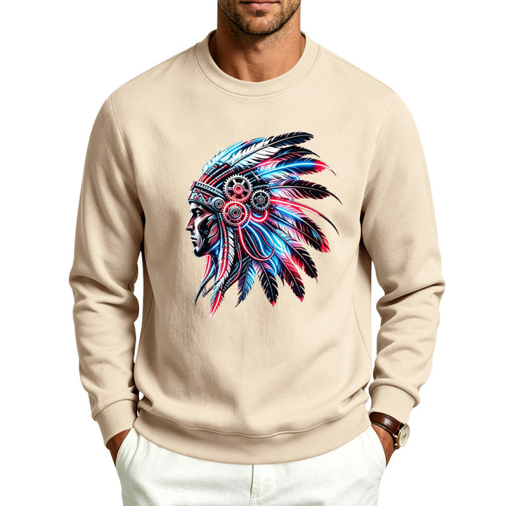 Herren Sweatshirt mit detailreichem Federschmuck-Print Echoarchiv