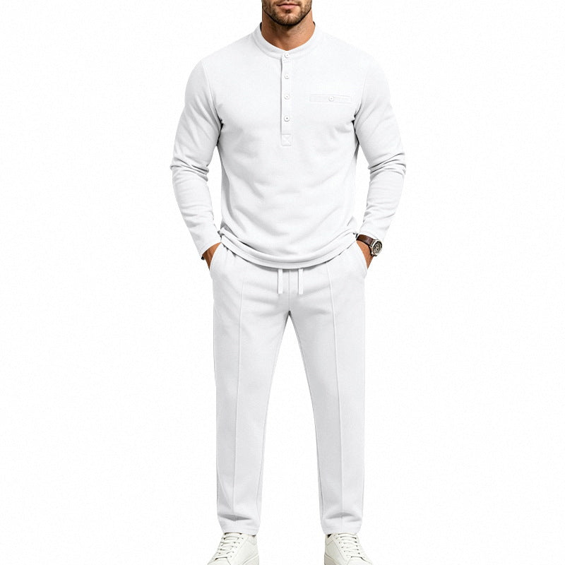 Herren Zweiteiliges Freizeitset mit Henley-Langarmshirt, Stehkragen und Komfort-Jogginghose – Sorevano