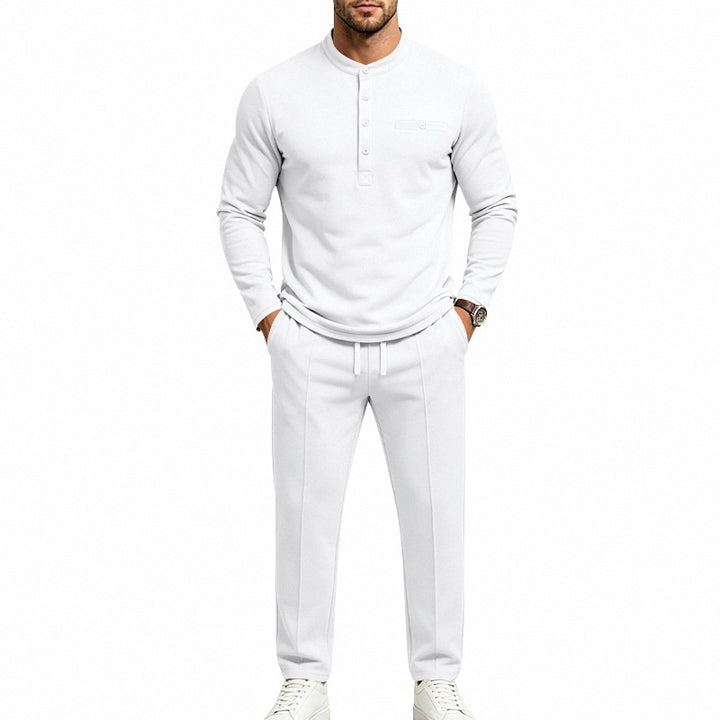 Herren Zweiteiliges Freizeitset mit Henley-Langarmshirt, Stehkragen und Komfort-Jogginghose – Sorevano