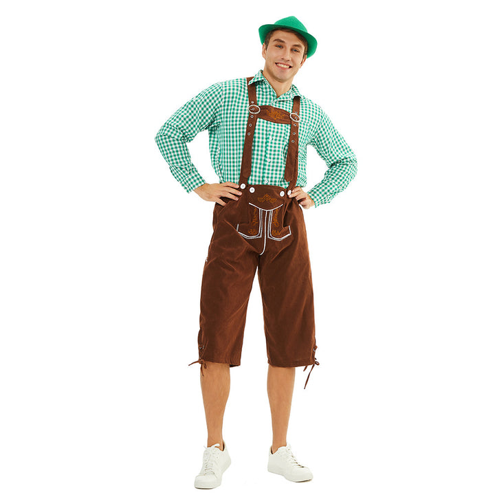 Herren nan traditionelle bayerische Trachtenlederhose knielang mit bestickten Hosenträgern Echo Archiv