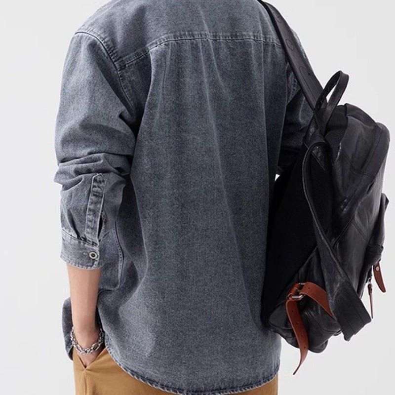 Herren lässige Denim-Hemdjacke mit aufgesetzter Tasche Echoarchiv