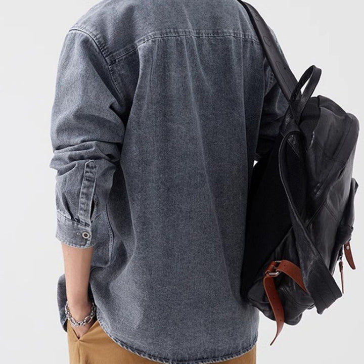 Herren lässige Denim-Hemdjacke mit aufgesetzter Tasche Echoarchiv