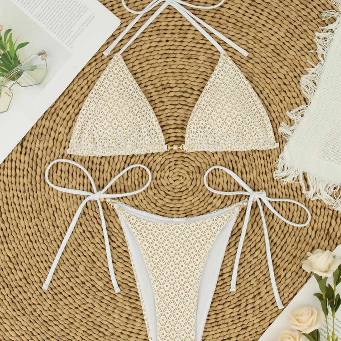 Damen Triangel-Bikini mit dekorativen Perlen – Maréssa