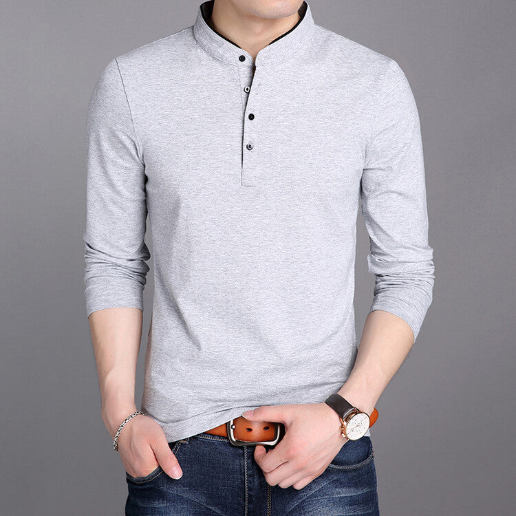 Herren langärmliges Polohemd mit modernem Stehkragen und eleganten Knopfdetails Echoarchiv