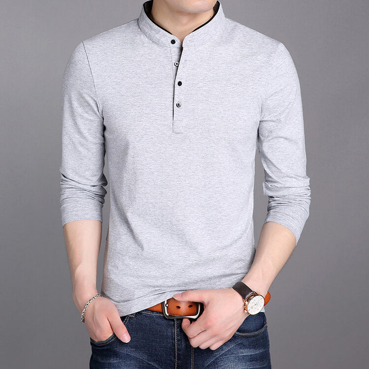 Herren langärmliges Polohemd mit modernem Stehkragen und eleganten Knopfdetails Echoarchiv
