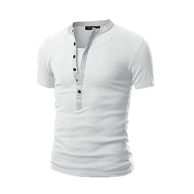 Herren Kurzarm-Henley-Shirt mit dekorativer Knopfleiste Echoarchiv
